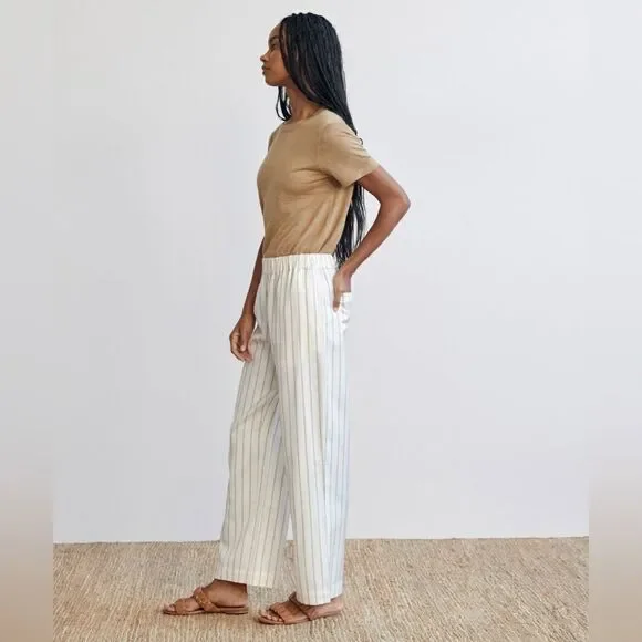 Jenni Kayne Bianca White Pants Straight Leg Navy Strips Size XS - Picture 5 of 11